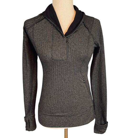 Lululemon Think Fast Pullover Active Top Heathered Herringbone Gray Black Size 4 - Picture 8 of 13